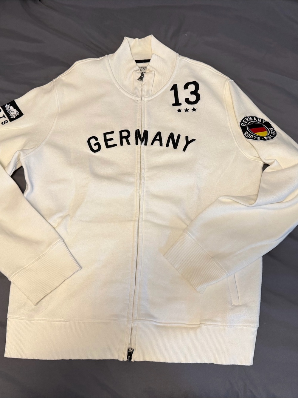 Roots White 'Germany' Zip-Up Jacket with Patch Details